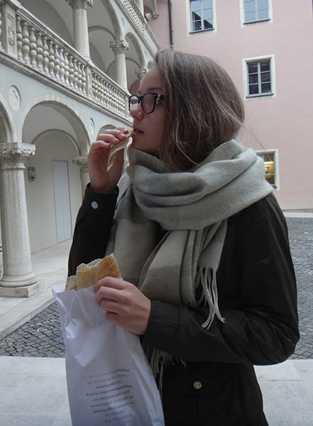 art event donating bread to citizens